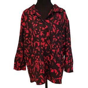 Laura Ashley Black Red Textured Abstract Print Button Front Shirt Women's Small